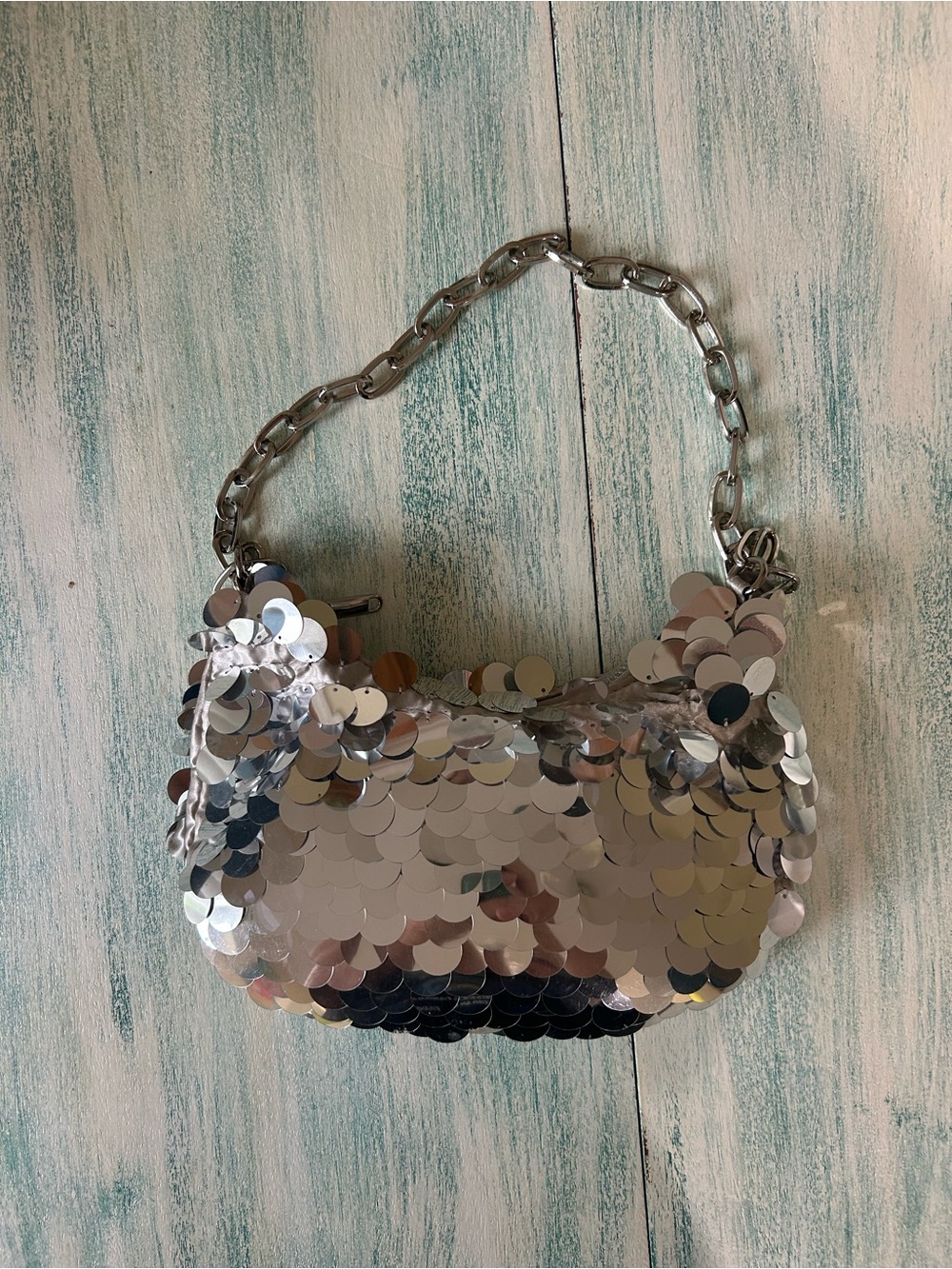 wild fable Silver Sequin Chain Shoulder Bag with Chunky Handle